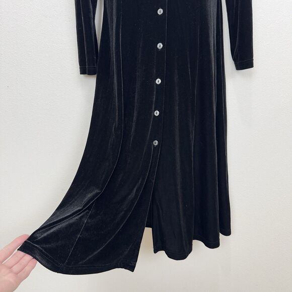 Vtg Coldwater Creek Dress Womens 6P Black Velvet Button Up Witchy Whimsigoth - Picture 4 of 11